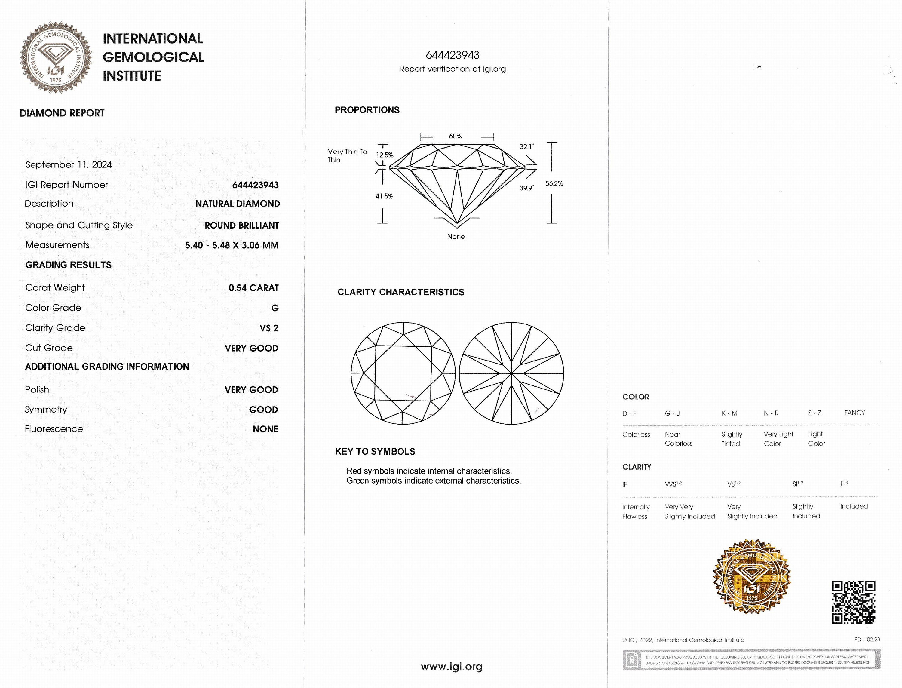 Detail a: Loser Brillant 0.54 ct feines Weiß(G)/vs2, eingeschweißt, mit IGI-Expertise