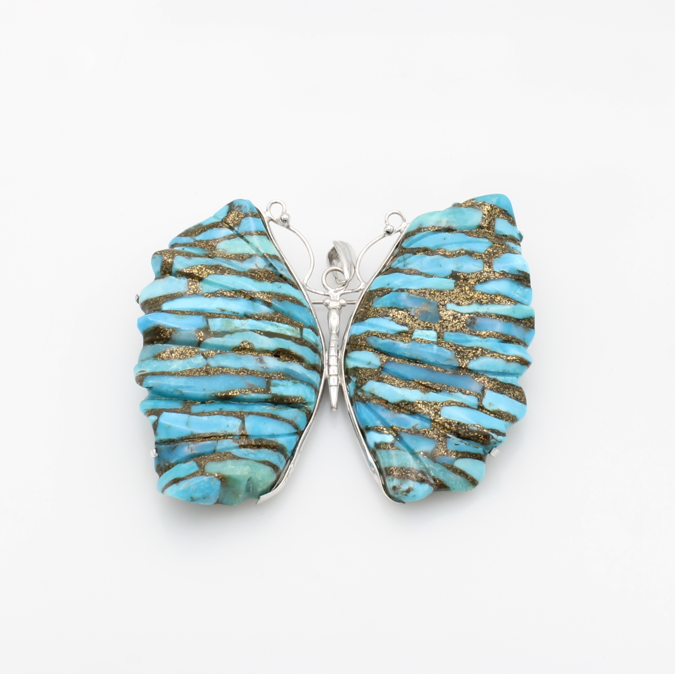 Image 27121547 - Anhänger/Brosche ´Schmetterling´ mit Türkisen, 925er Silber, z.T. m. Kupfer, M. ca. ...
