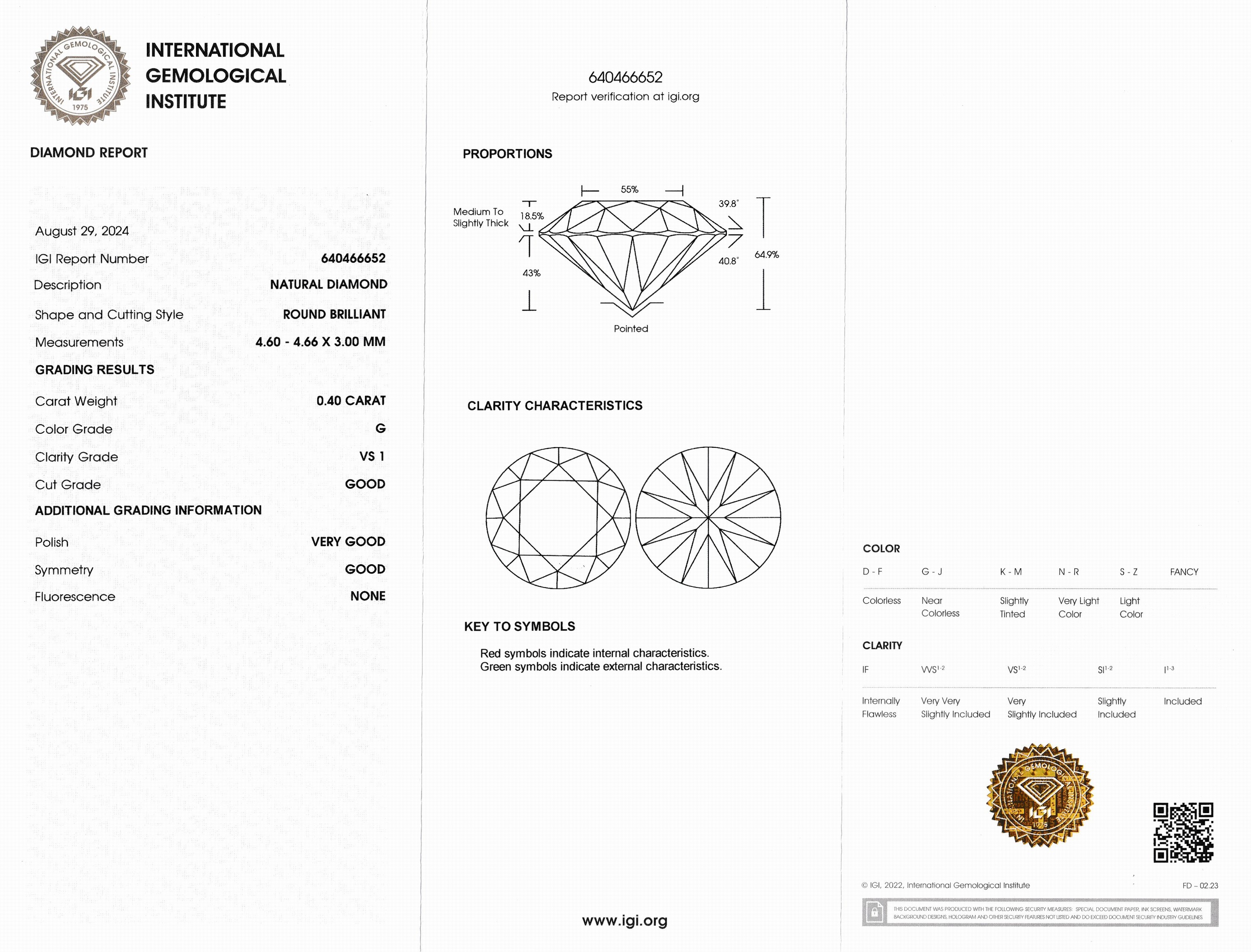 Detail a: Loser Brillant 0.40 ct feines Weiß(G)/vs1, eingeschweißt, mit IGI-Expertise