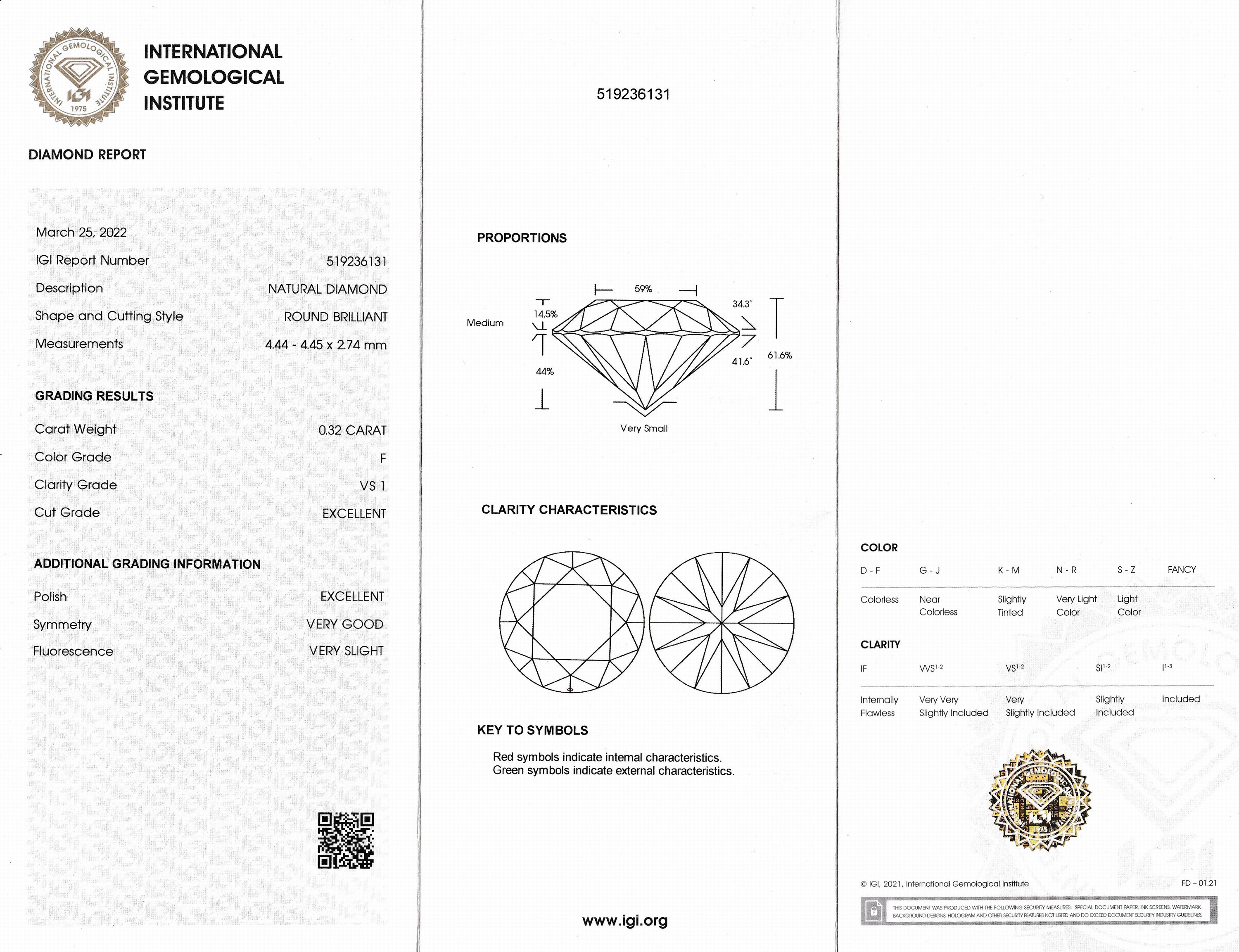 Detail a: Loser Brillant, 0.32 ct feines Weiß(F)/vs1, verschweißt, mit IGI-Expertise