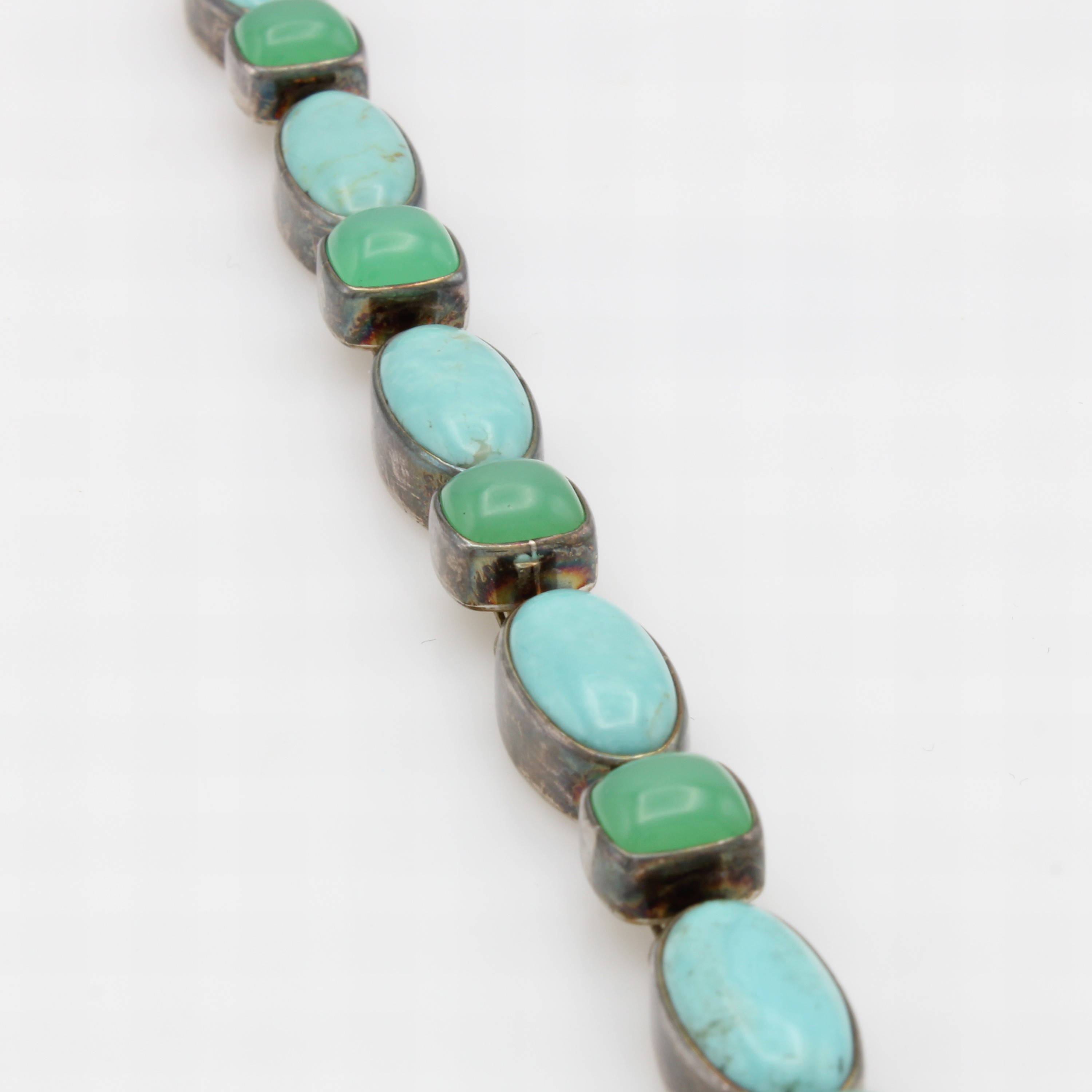 Image 27121562 - Armband mit Türkisen und Chrysoprasen, 925erSilber, ovale Türkise u. quadratische ...