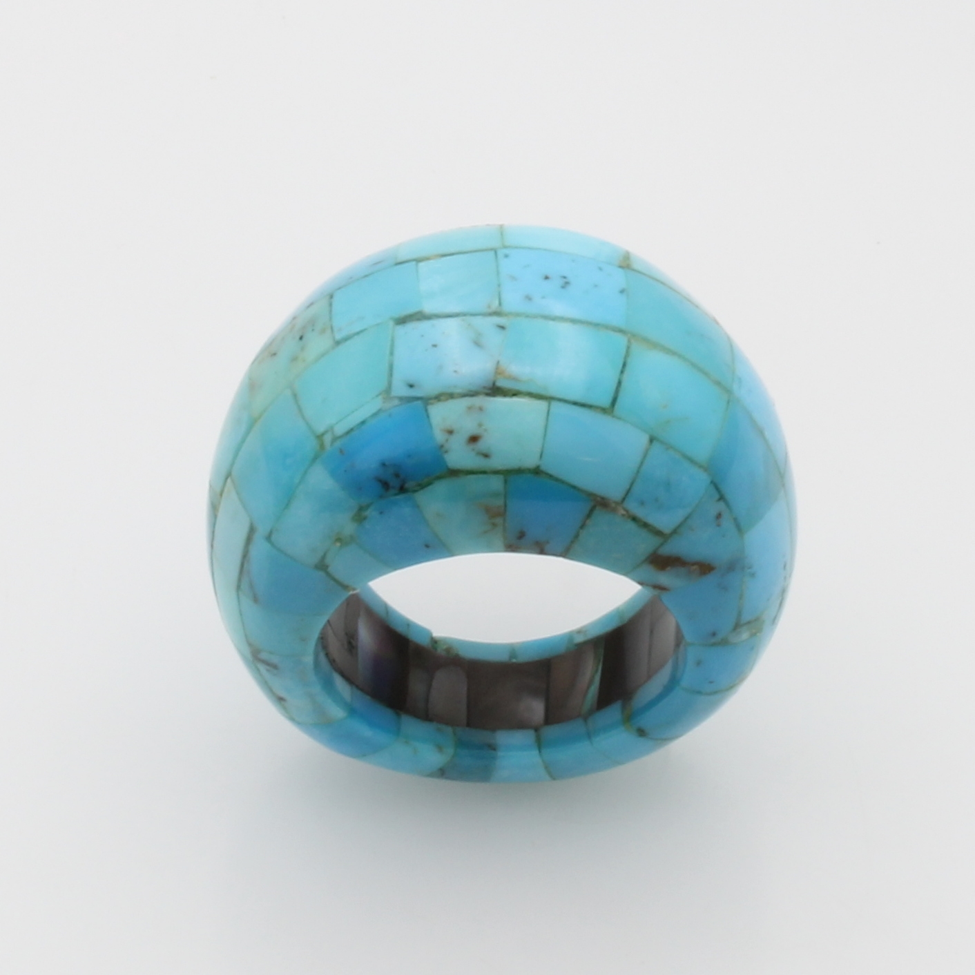 Image 27121566 - Ring mit Türkisen und Perlmutt, Mosaikoptik,Innenschiene Perlmutt, RW ca. 57