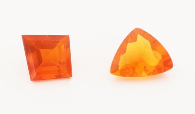 Image Lot 2 loose bevelled fire opals , total 7.87ct, 1 x buff-top-cut, 1 x Kite-cut Valuation ...