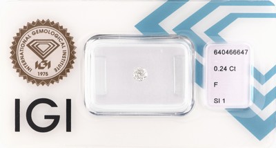 Image Loose brilliant , 0.24 ct Top Wesselton (F)/si1, sealed, with IGI-expertise Valuation ...