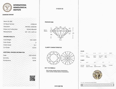 27121544a - Loser Brillant, 0.32 ct hochfeines Weiß(D) /vs1, eingeschweißt, mit IGI-Expertise ...