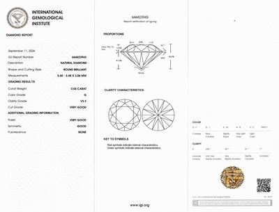27121546a - Loser Brillant 0.54 ct feines Weiß(G)/vs2, eingeschweißt, mit IGI-Expertise ...