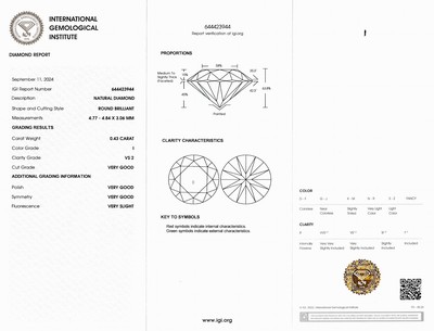 27121550a - Loser Brillant, 0.43 ct l. get. Weiß(I)/vs2, verschweißt, mit IGI-Expertise ...