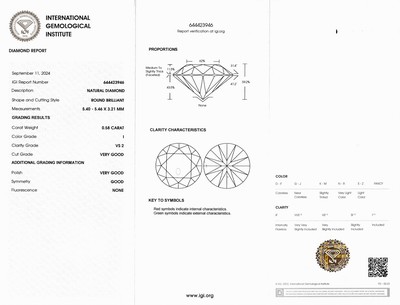 27121553a - Loser Brillant, 0.58 ct l. get. Weiß(I)/vs2, verschweißt, mit IGI-Expertise ...