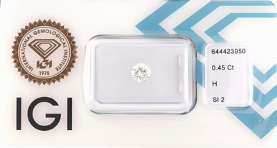 Image Loser Brillant, 0.45 ct Weiß (H)/si2, eingeschweißt, mit IGI-Expertise Schätzpreis: ...