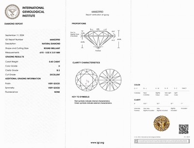 27121554a - Loser Brillant, 0.45 ct Weiß (H)/si2, eingeschweißt, mit IGI-Expertise Schätzpreis: ...