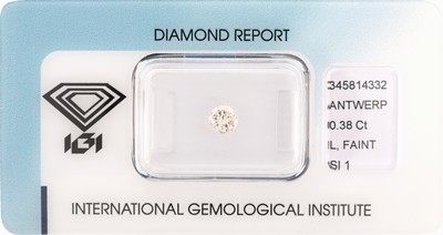 Image Loose brilliant 0.38 ct faint Brown(L)/si1 , sealed, with IGI-expertise Valuation Price: ...