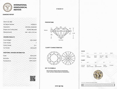 27121560a - Loser Brillant, 0.32 ct feines Weiß(F)/vs1, verschweißt, mit IGI-Expertise ...