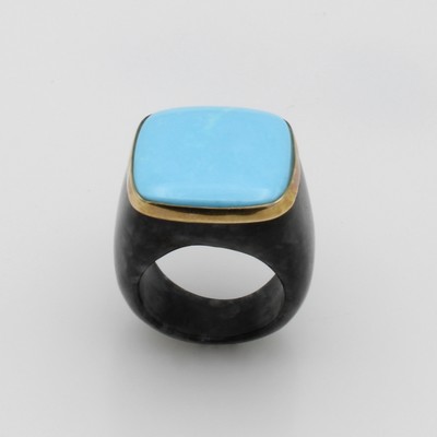 27121564a - Ring mit rek. Türkis und Jade, GG 585/000, Türkiscarrée rek., Schiene aus Jade, RW ...