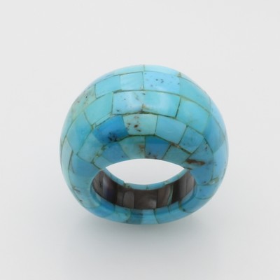 Image Ring mit Türkisen und Perlmutt, Mosaikoptik,Innenschiene Perlmutt, RW ca. 57