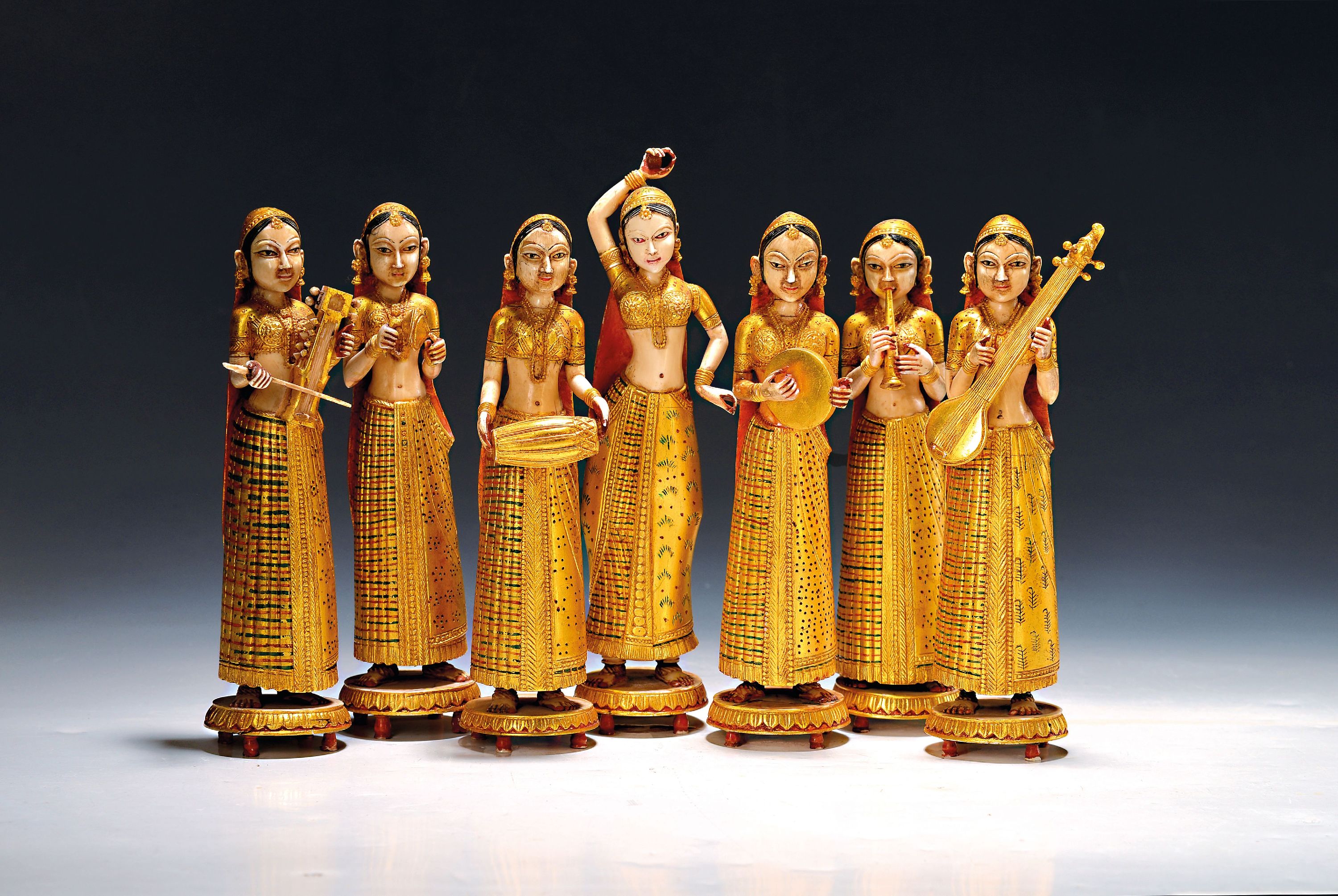 Image 27121968 - Elfenbein-Musikgruppe/Tanz-Musik-Gruppe, Indien, Rajastan, 19. J., # sechs Musikerinnen ...