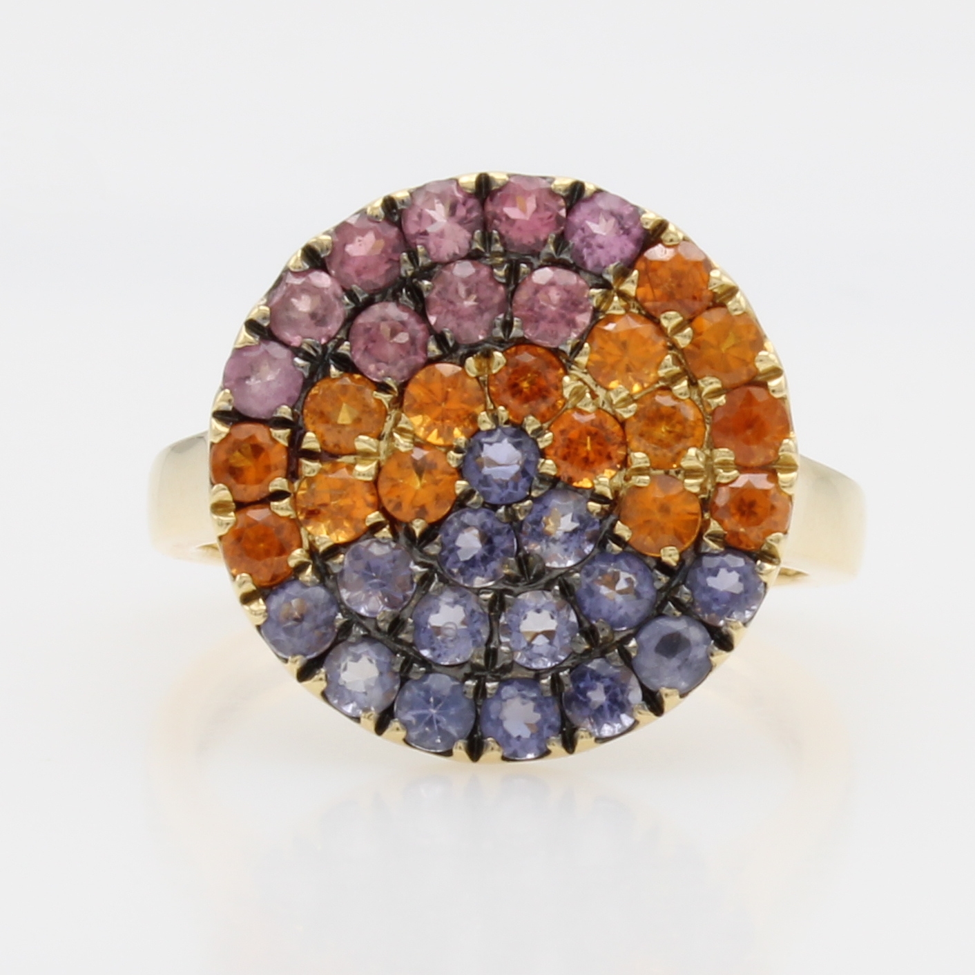 Image 27121985 - Ring mit Mandarin Granaten, Iolithen und Turmalinen, GG 750/000, runder Ringkopf bes. m. ...