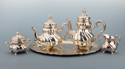 27121963a - Kaffee- und Teeservice auf Tablett, deutsch, WILKENS Bremen, 925er Silber, ...