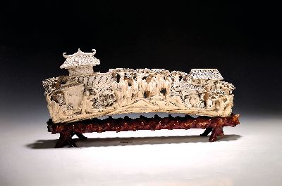 27121967a - Große Elfenbein-Figurengruppe, China, um 1900, Elfenbeinzahn beschnitzt, höfische ...