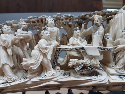 27121967r - Große Elfenbein-Figurengruppe, China, um 1900, Elfenbeinzahn beschnitzt, höfische ...