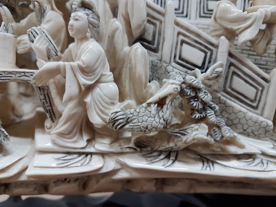 27121967v - Große Elfenbein-Figurengruppe, China, um 1900, Elfenbeinzahn beschnitzt, höfische ...