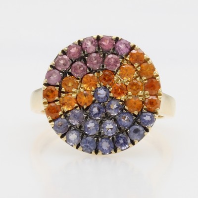 Image Ring mit Mandarin Granaten, Iolithen und Turmalinen, GG 750/000, runder Ringkopf bes. m. ...