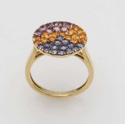 27121985a - Ring mit Mandarin Granaten, Iolithen und Turmalinen, GG 750/000, runder Ringkopf bes. m. ...