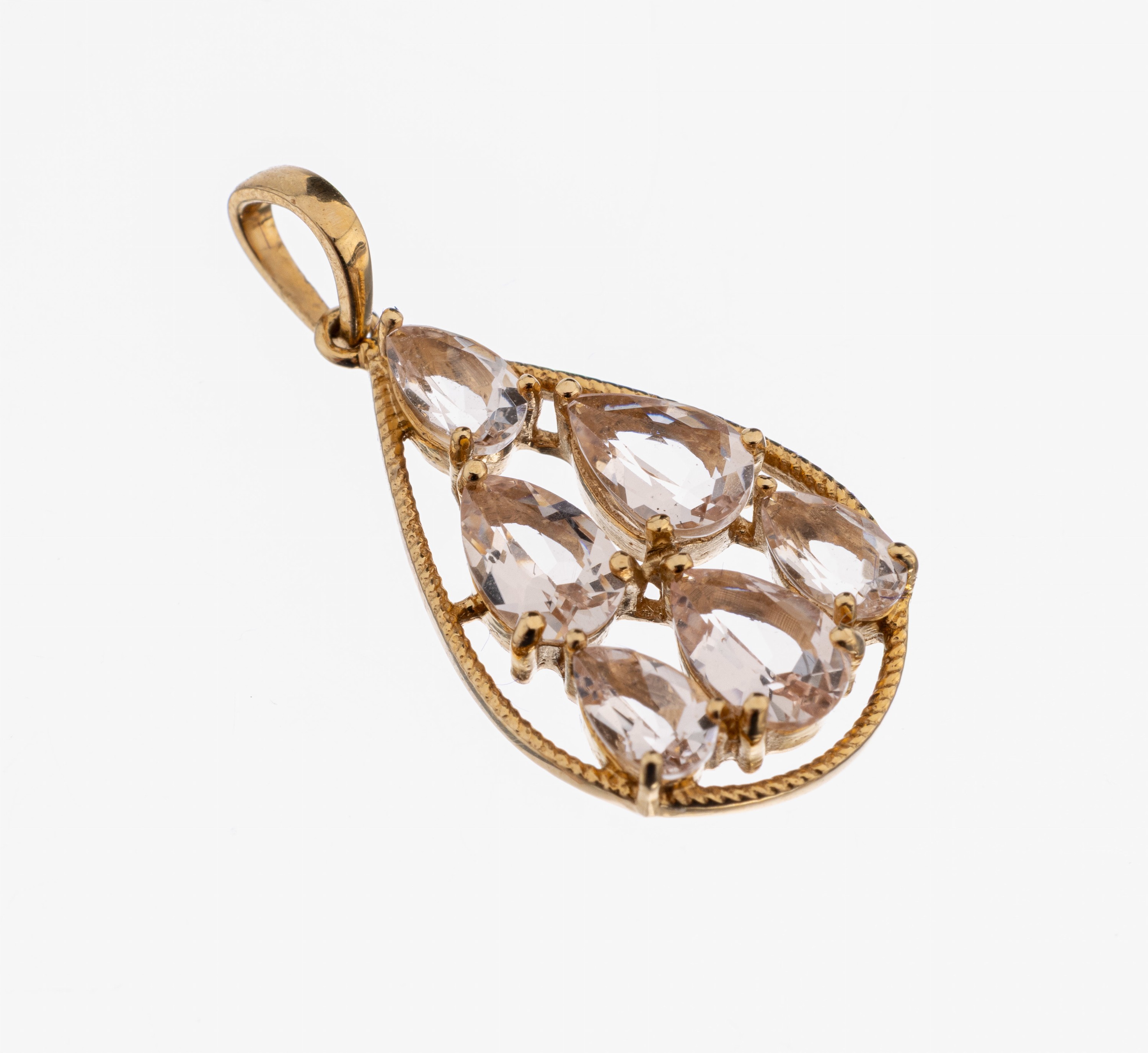 Image 27122329 - 14 kt Gold Morganit-Anhänger, GG 585/000, 6facett. Morganit-Tropfen zus. ca. 1.50 ct, ...