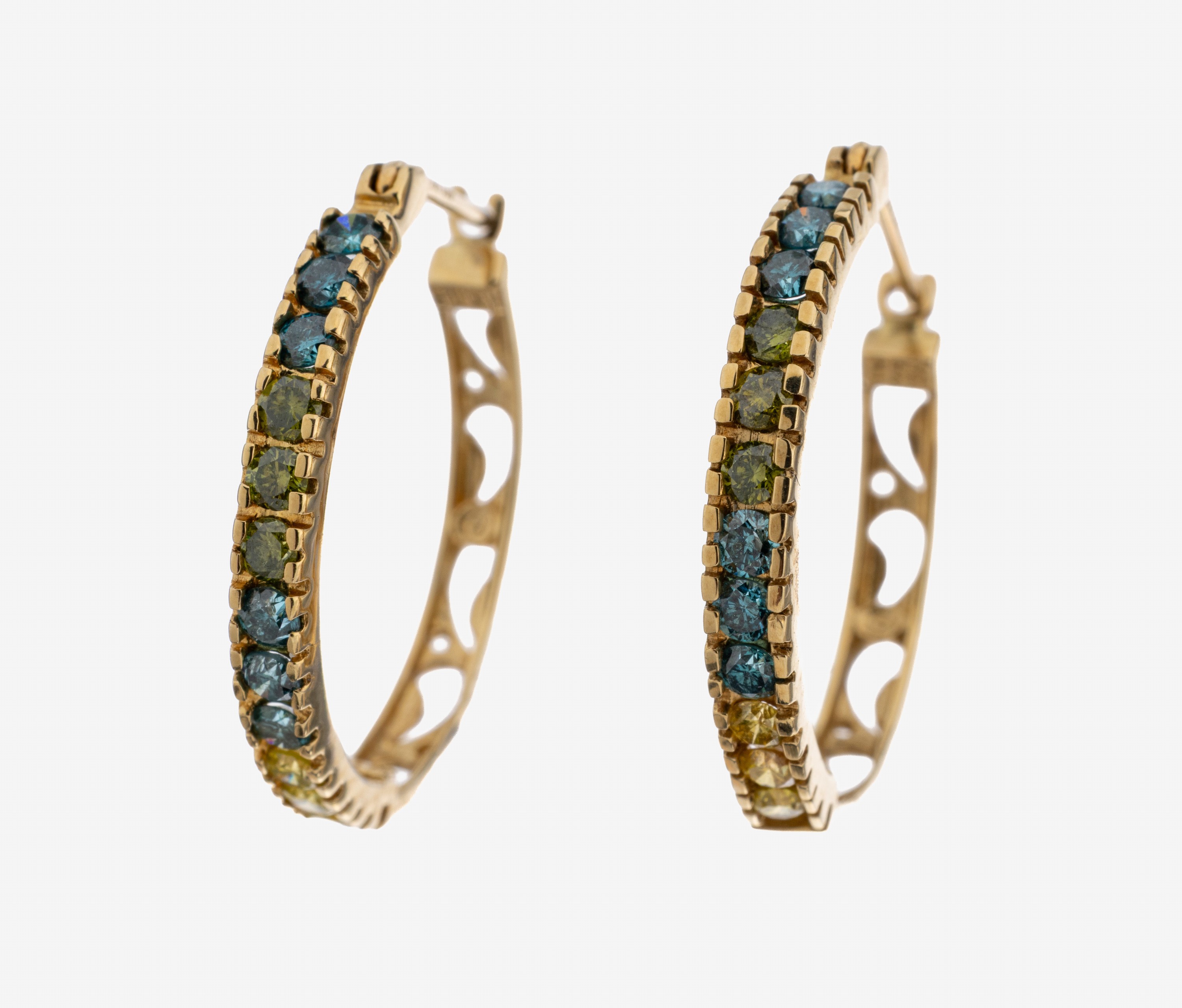 Image 27122332 - Pair of 14 kt gold brilliant-earhoops , YG 585/000, 24 brilliants total approx. 0.80 ct ...