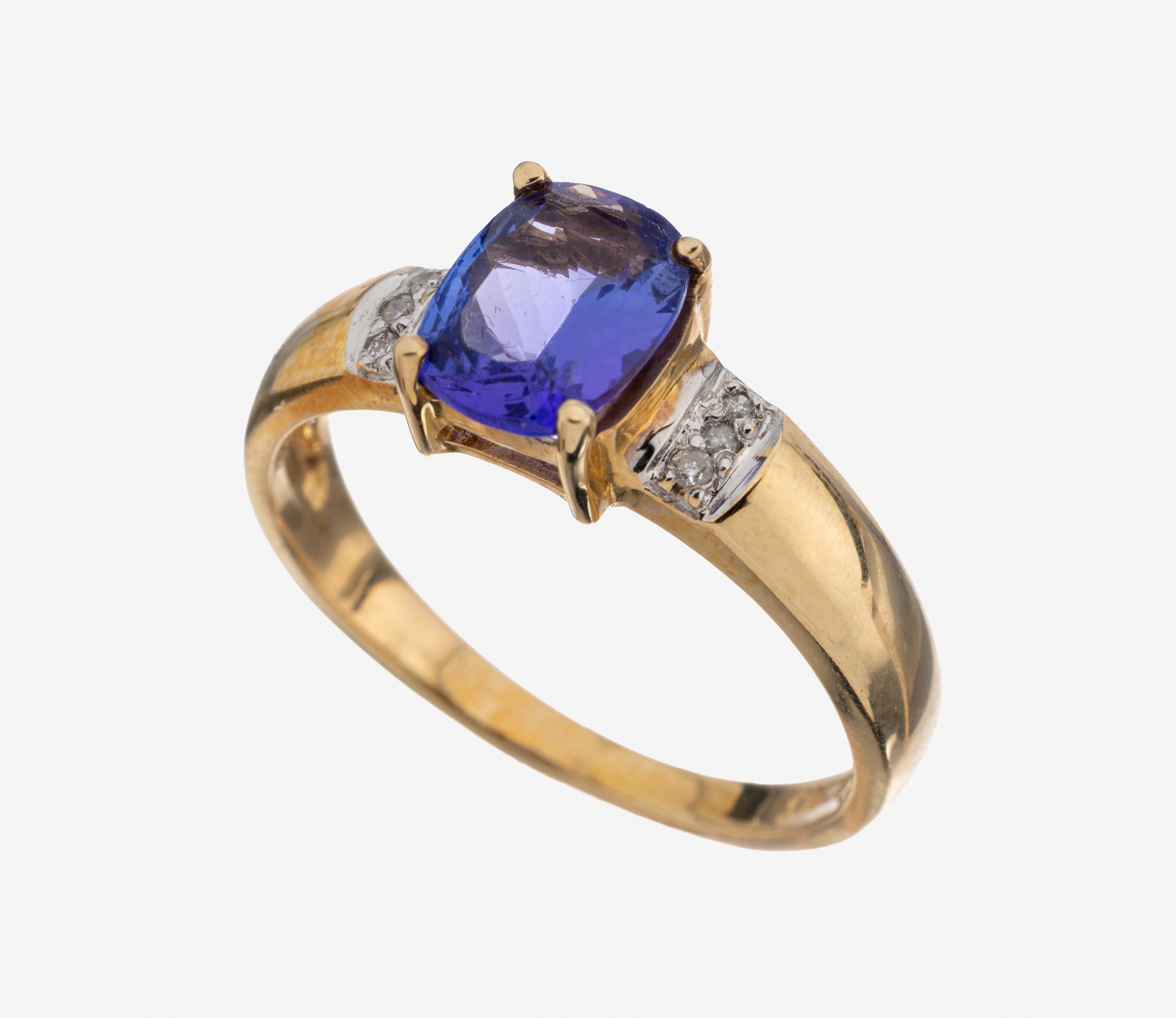 Image 27122334 - 14 kt Gold Tansanit-Brillant-Ring, GG 585/000, erhaben gefasster Tansanit im ...
