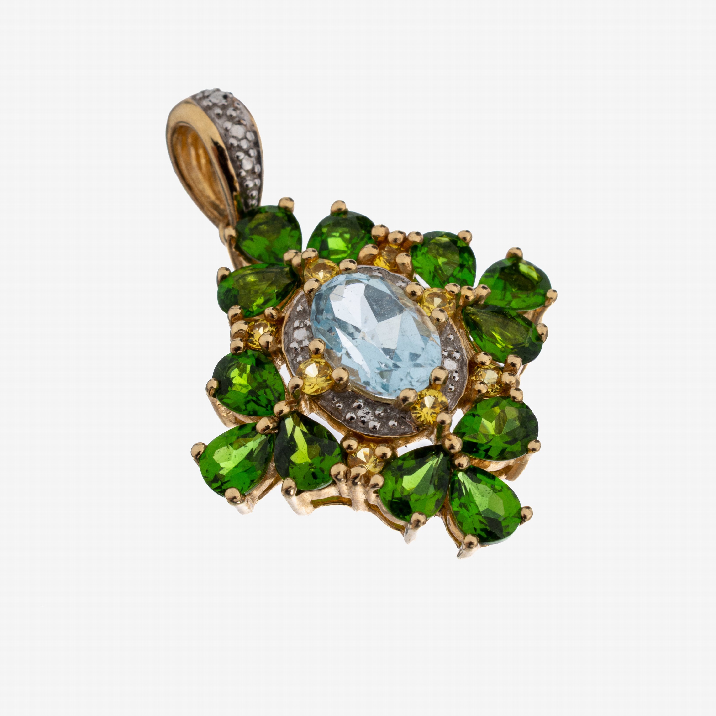 Image 27122335 - 14 kt Gold Aquamarin-Tsavorith-Citrin- Anhänger, GG 585/000, mittig ovalfacett. ...