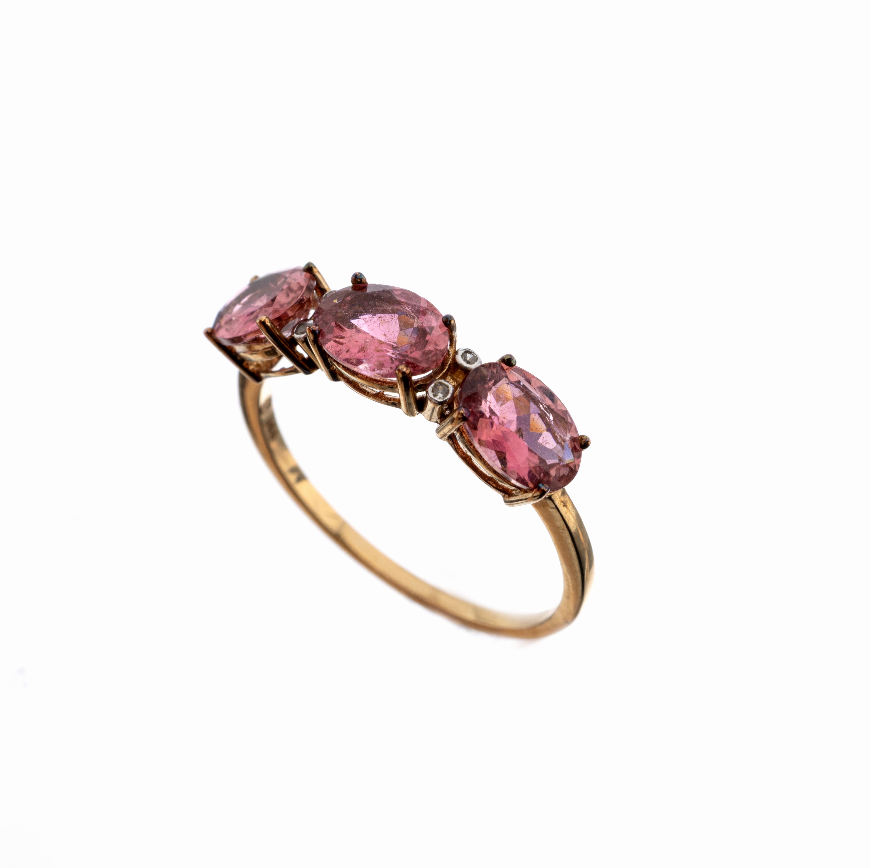Image 27122337 - 14 kt Gold Turmalin-Diamant-Ring, GG 585/000, 3 ovalfacett. Turmaline zus. ca. 1.50ct, ...