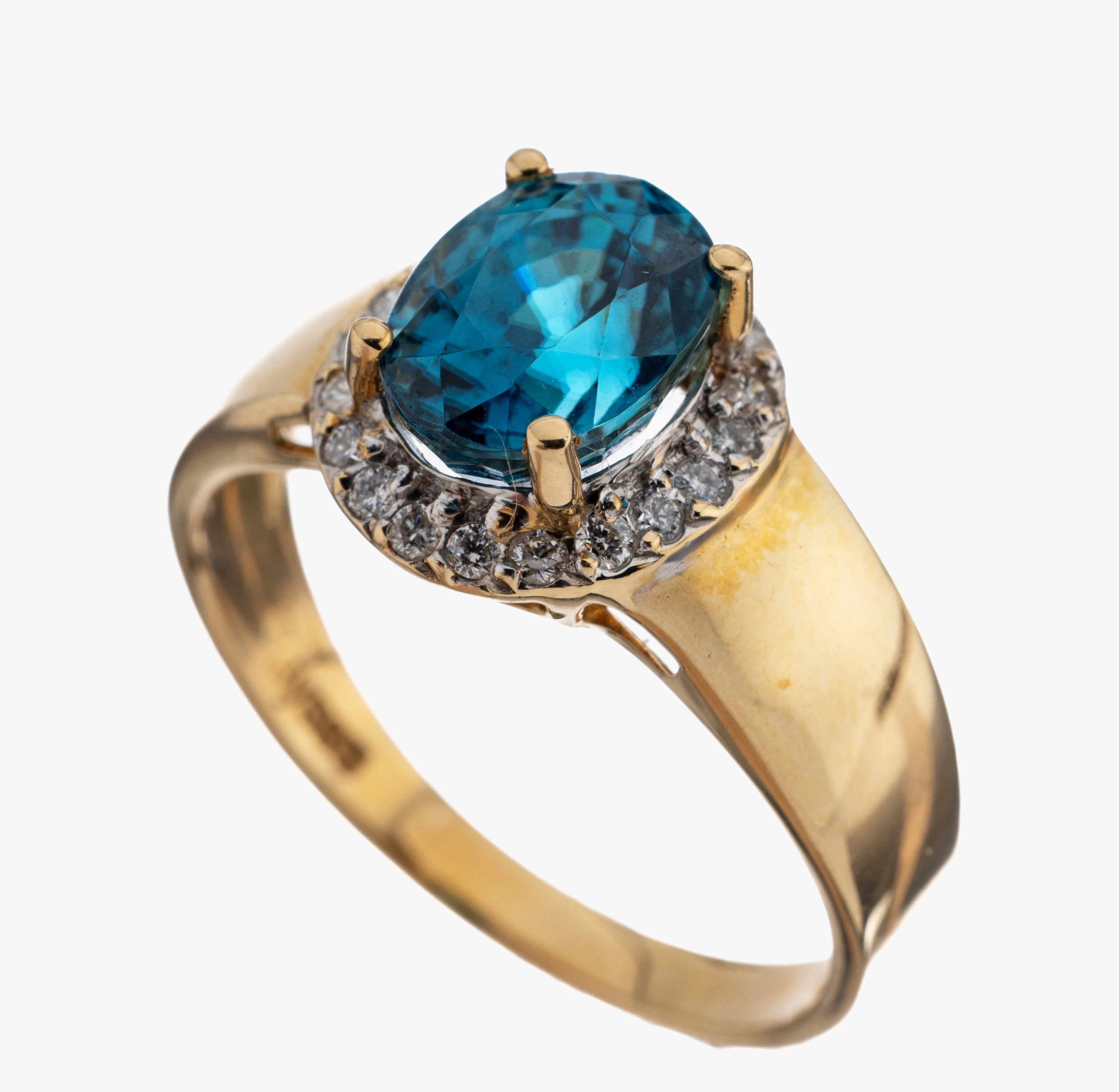 Image 27122339 - 14 kt Gold Zirkon-Brillant-Ring, GG 585/000, mittig erhaben gefasster ovalfacett. ...