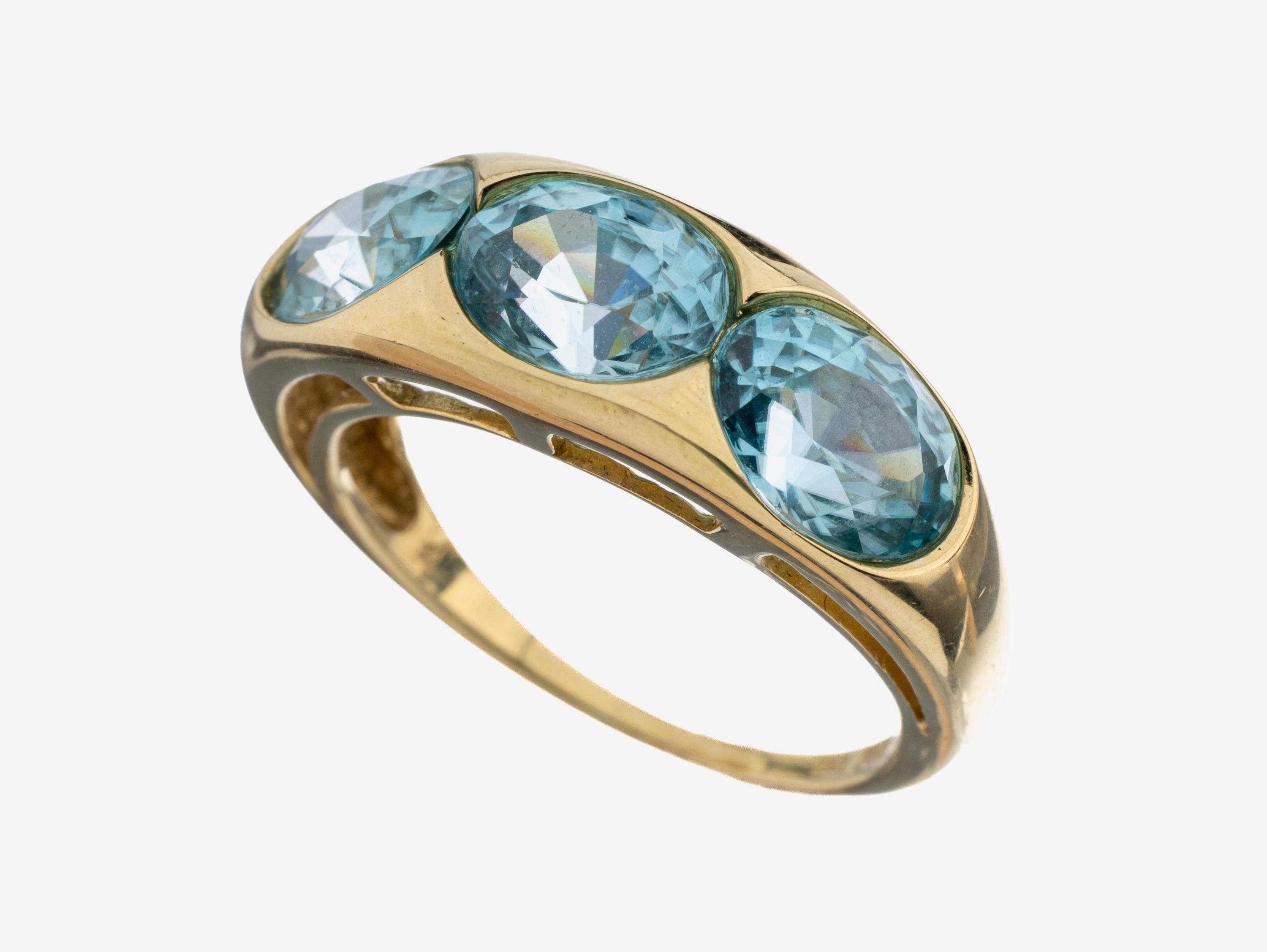 Image 27122346 - 14 kt Gold Zirkon-Ring, GG 585/000, 3 ovalfacett. Zirkone zus. ca. 4.0 ct, RW 57, ca. ...