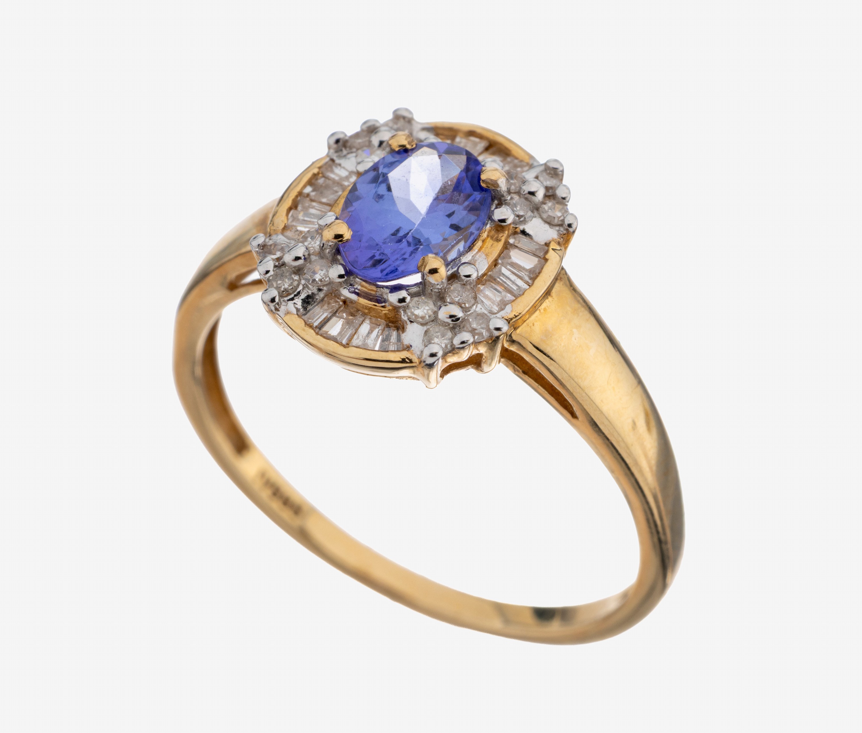 Image 27122347 - 14 kt Gold Tansanit-Diamant-Ring, GG 585/000, part. rhod., mittig ovalfacett. Tansanit ...