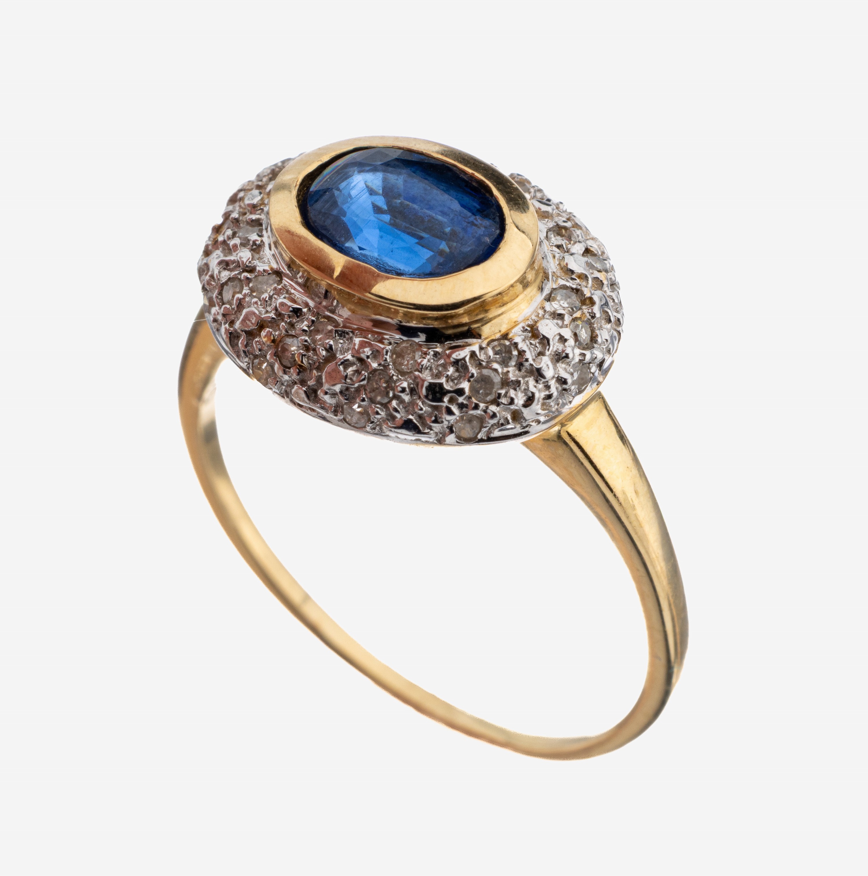 Image 27122348 - 14 kt Gold Saphir-Diamant-Ring, GG 585/000,mittig ovalfacett. Saphir ca. 1.0 ct, ...