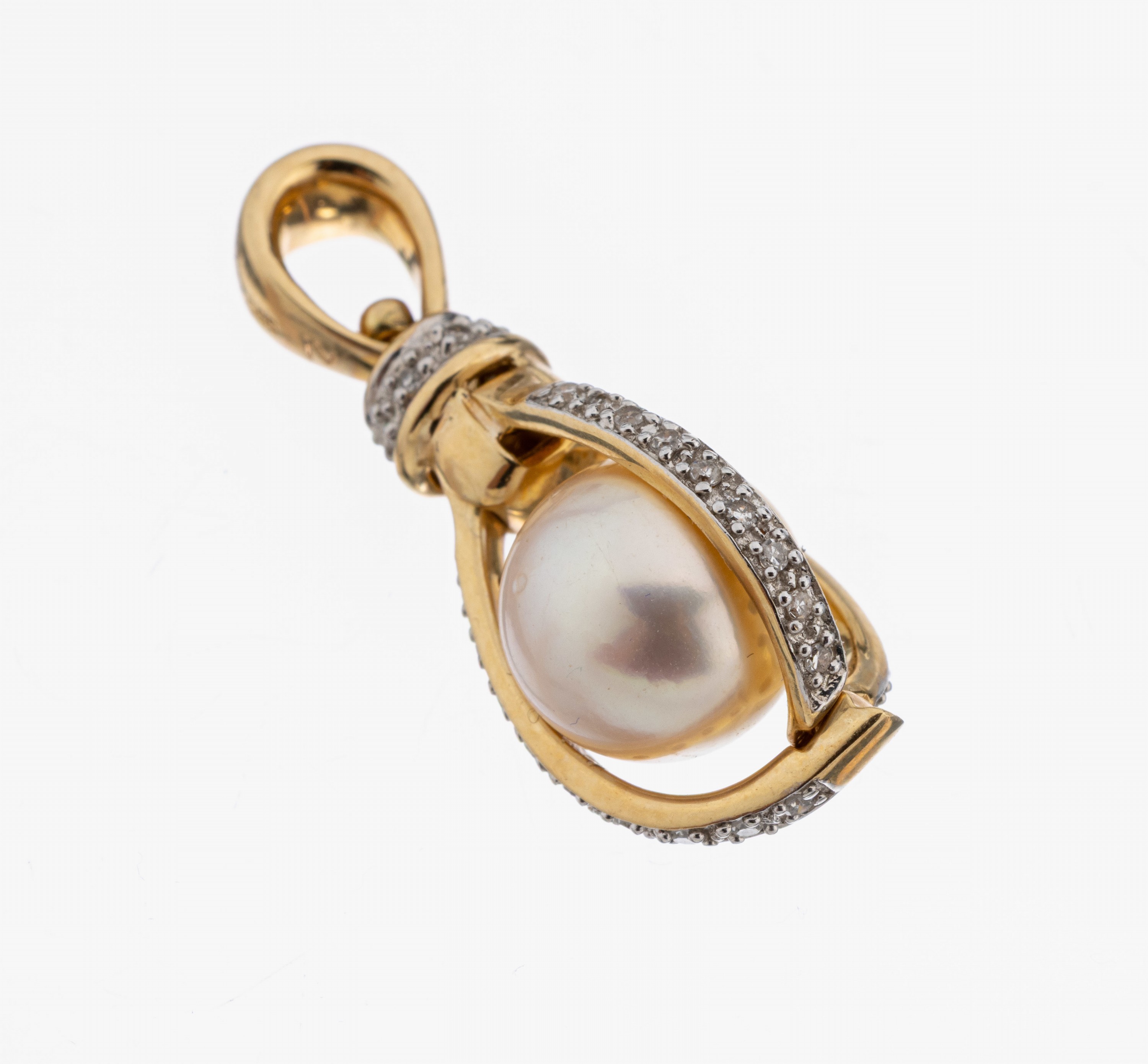 Image 27122349 - Ausgefallener 14 kt Gold Perl-Diamant -Anhänger, GG 585/000, ungewöhnliches Design, ...
