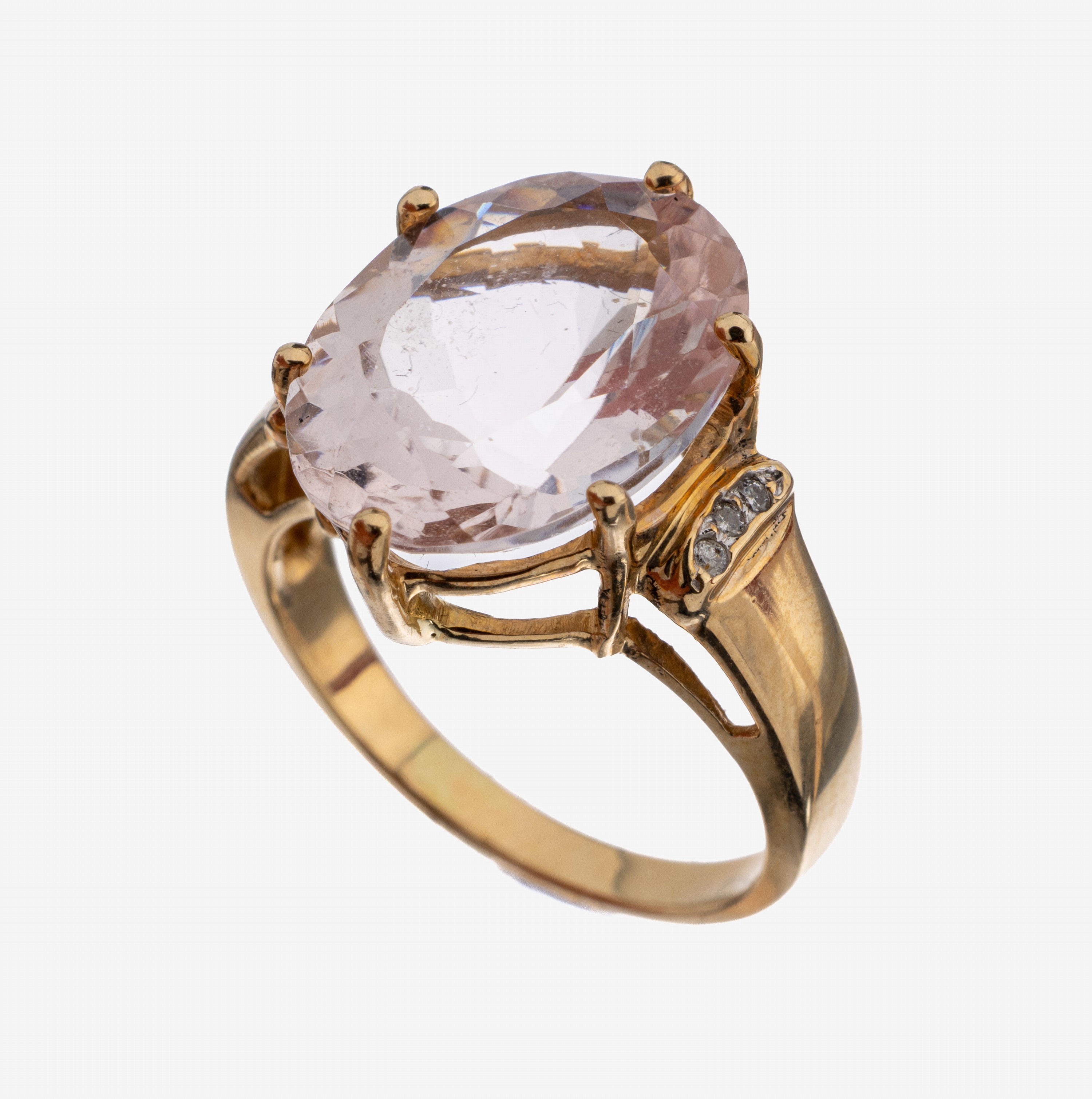 Image 27122355 - 14 kt gold morganite-brilliant-ring , YG 585/000, oval bevelled morganite approx. 6.50 ...