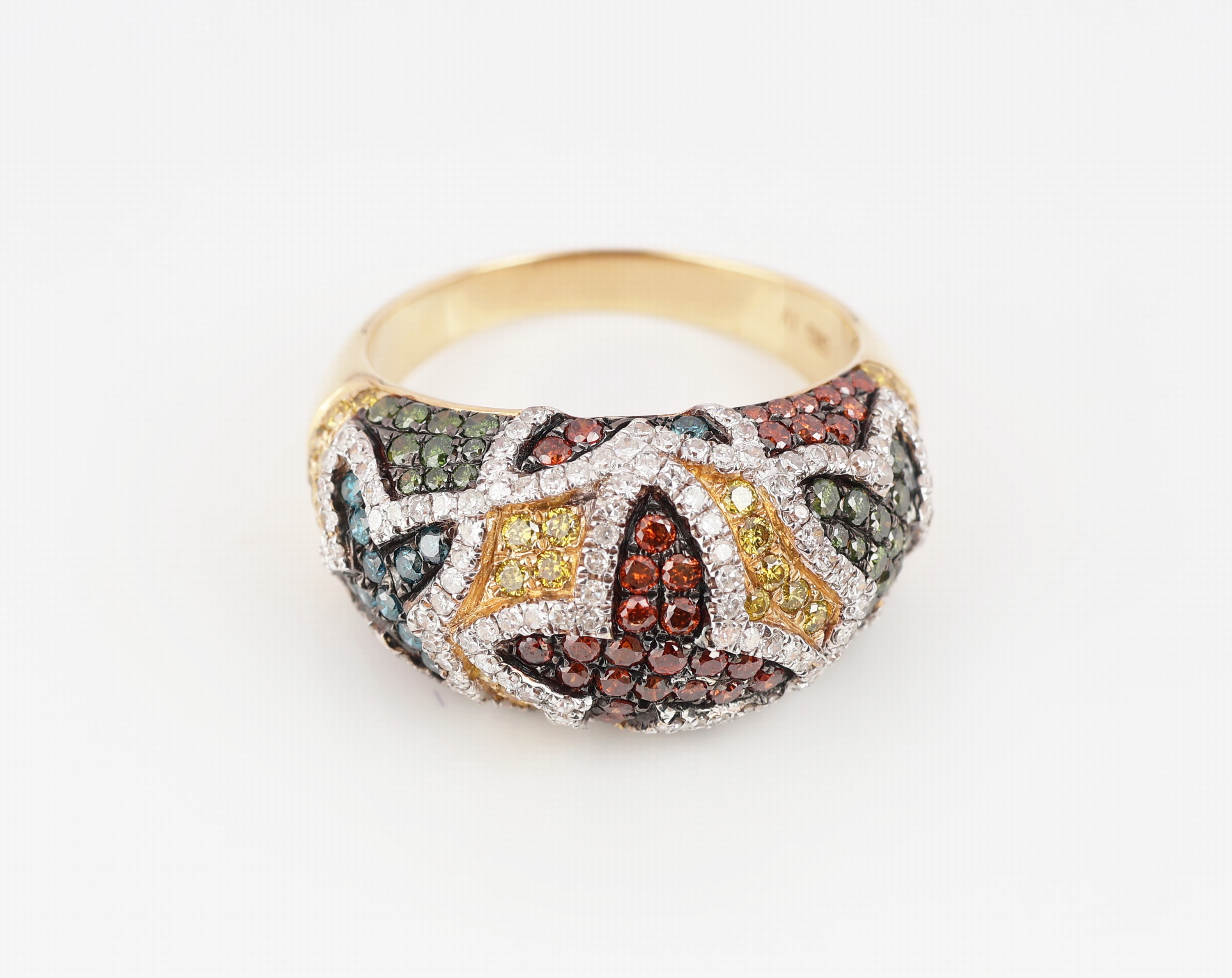 Detail a: 14 kt Gold Diamant-Ring, GG/WG 585/000, stil. Schmetterlinge, Brillanten in Braun, Grün, Gelb und Blau (beh.) sowie 8/8-Diamantenin Weiß zus. ca. ...