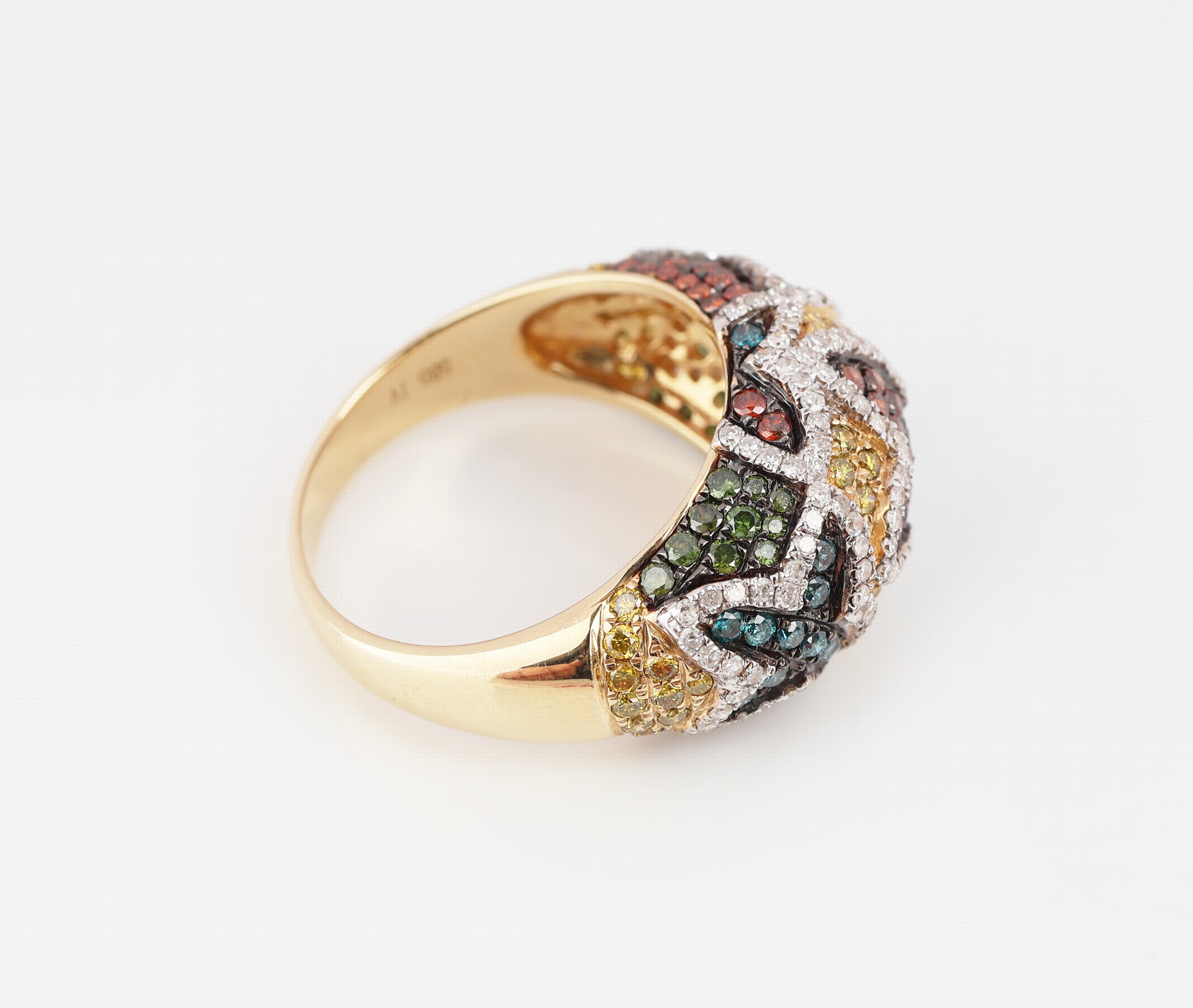 Detail b: 14 kt Gold Diamant-Ring, GG/WG 585/000, stil. Schmetterlinge, Brillanten in Braun, Grün, Gelb und Blau (beh.) sowie 8/8-Diamantenin Weiß zus. ca. ...