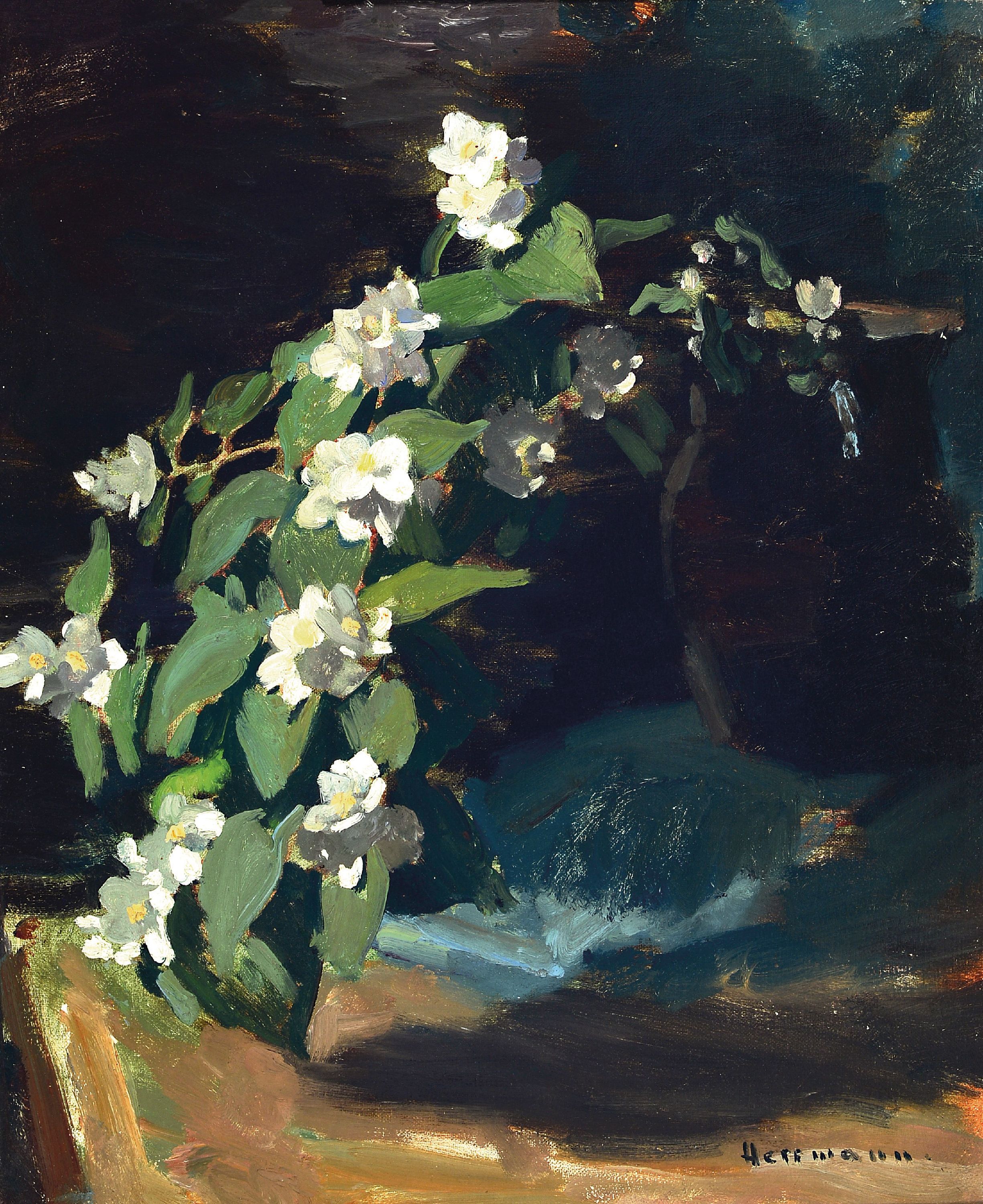 Image 27122373 - Philipp Herrmann, 1899-1967 Karlsruhe, Stillleben mit Blütenzweig, Öl/Lwd, rechts ...