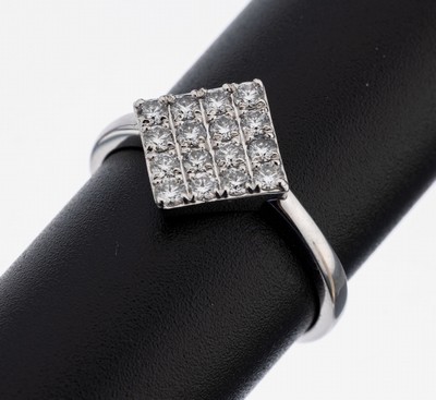 Image 14 kt gold brilliant-ring , WG 585/000, squarish ring head, 16 brilliants total approx. ...