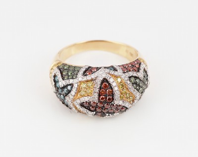 27122360a - 14 kt Gold Diamant-Ring, GG/WG 585/000, stil. Schmetterlinge, Brillanten in Braun, ...