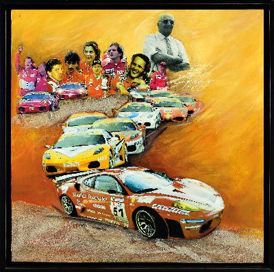 27122397k - Werner Menrad, geb. 1936, Serie aus 6 Arbeiten zu Formel 1, Collage aus Offset, Sand und ...