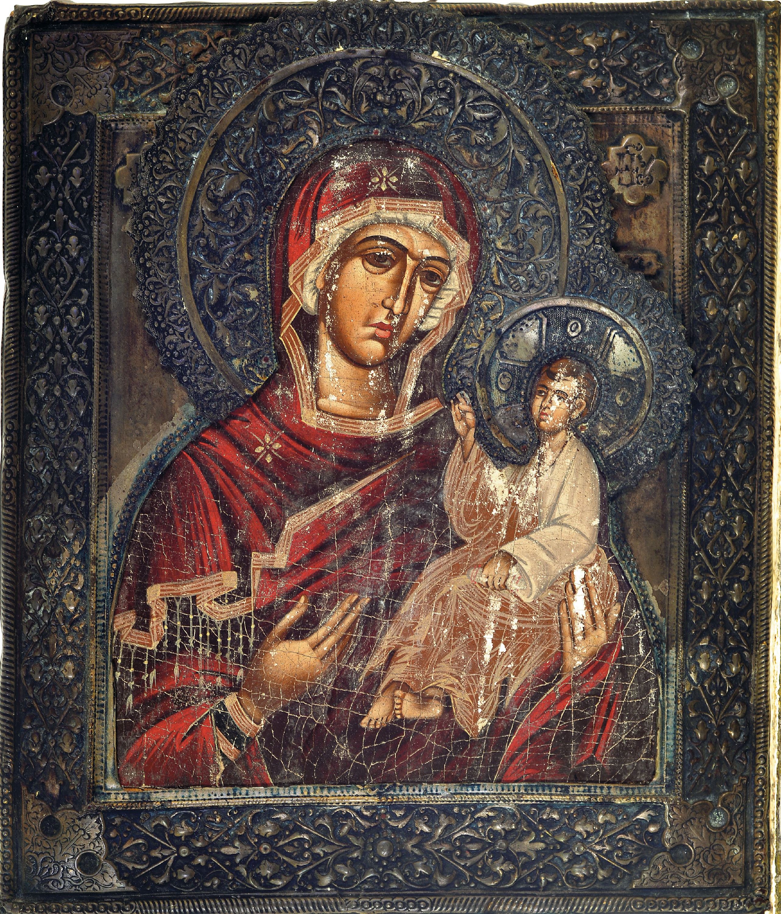 Image 27122456 - Ikone Muttergottes Hodegetria, Russland, wohl Moskau, 1880/90er-Jahre, Tempera auf Holz, ...