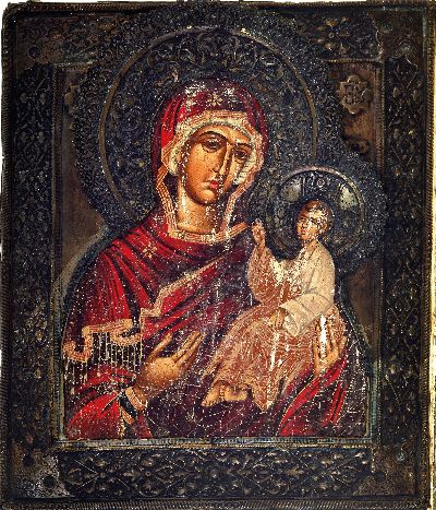 27122456k - Ikone Muttergottes Hodegetria, Russland, wohl Moskau, 1880/90er-Jahre, Tempera auf Holz, ...