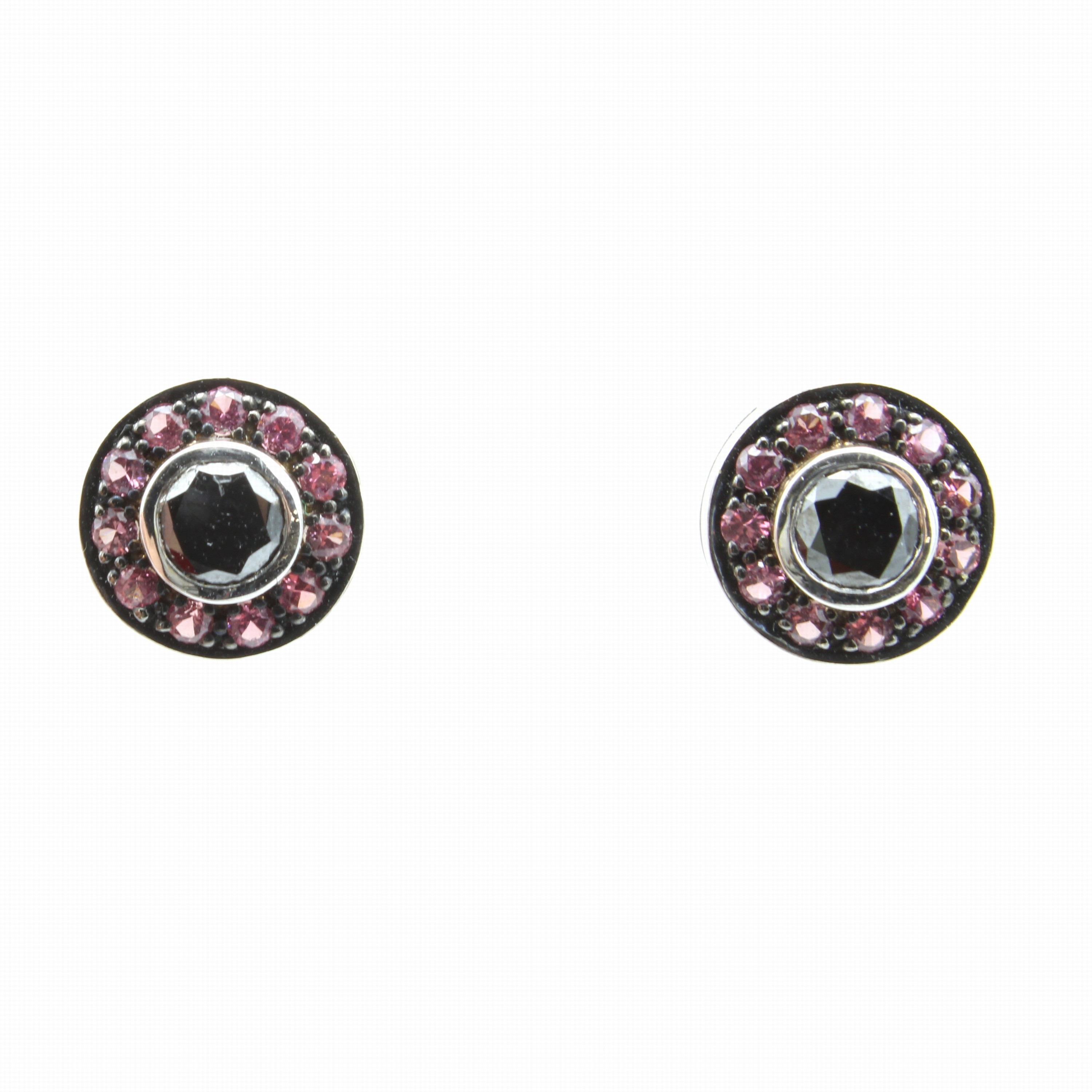 Image 27122623 - Paar Ohrstecker mit Diamanten und Saphiren, WG 750/000, 22 pinkfarb. Saphire, 2 Diam. ...