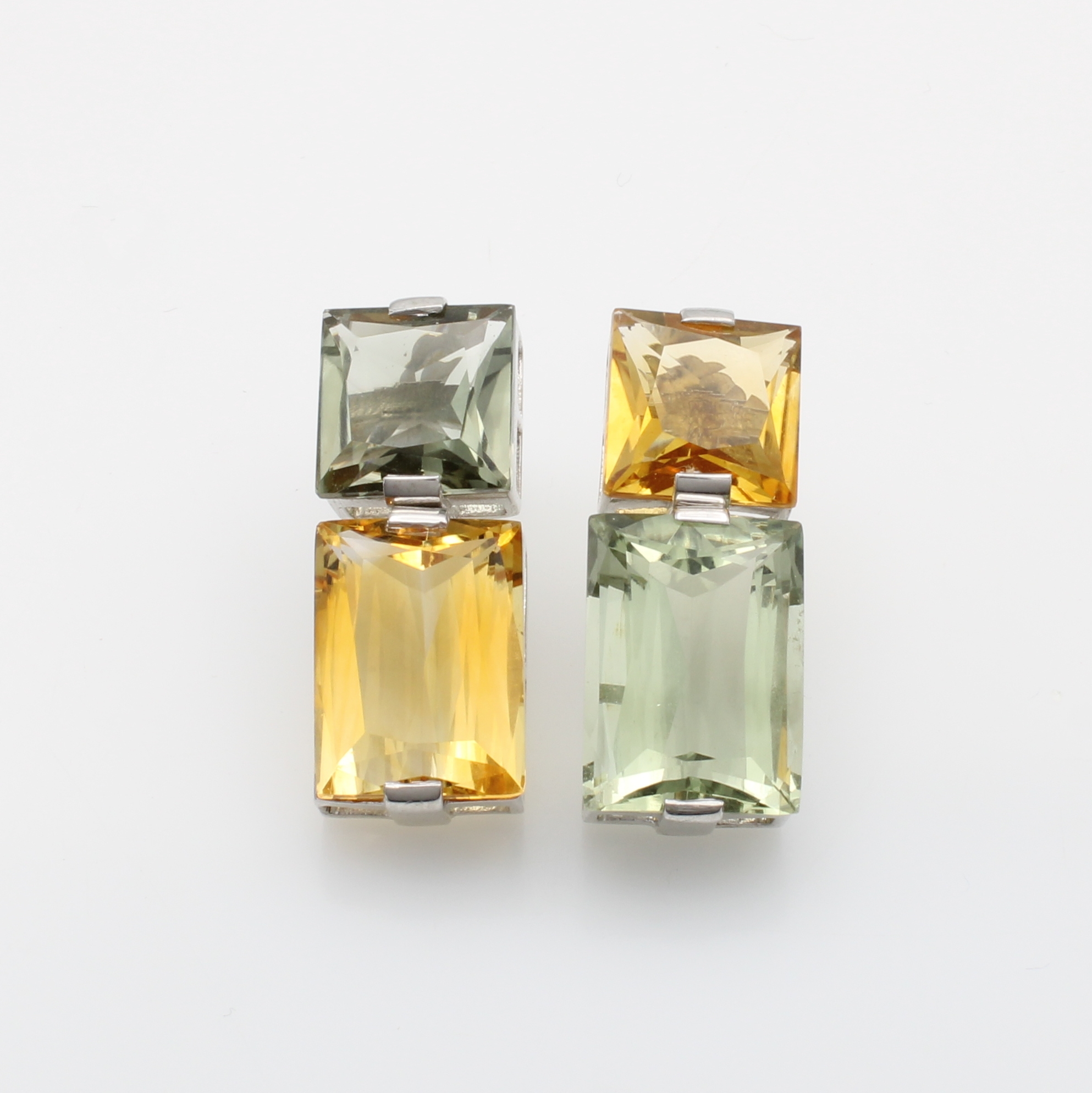 Image 27122637 - Paar Ohrgehänge mit Prasiolithen und Citrinen, 925er Silber, Prasiolithe und Citrine ...