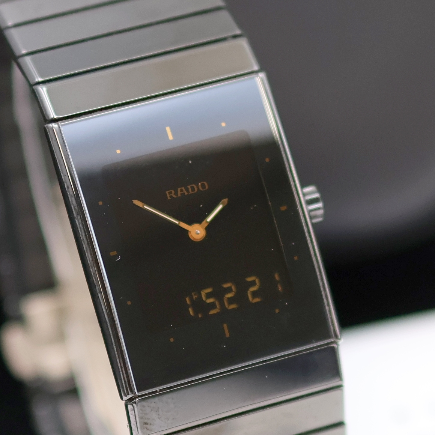 Detail c: RADO Diastar Herrenarmbanduhr mit Multifunktionsanzeige Referenz 193.0324.3, Schweiz verk. lt. beil. Pap. 11/1994, quarz, Keramikgeh., 4-fach ...