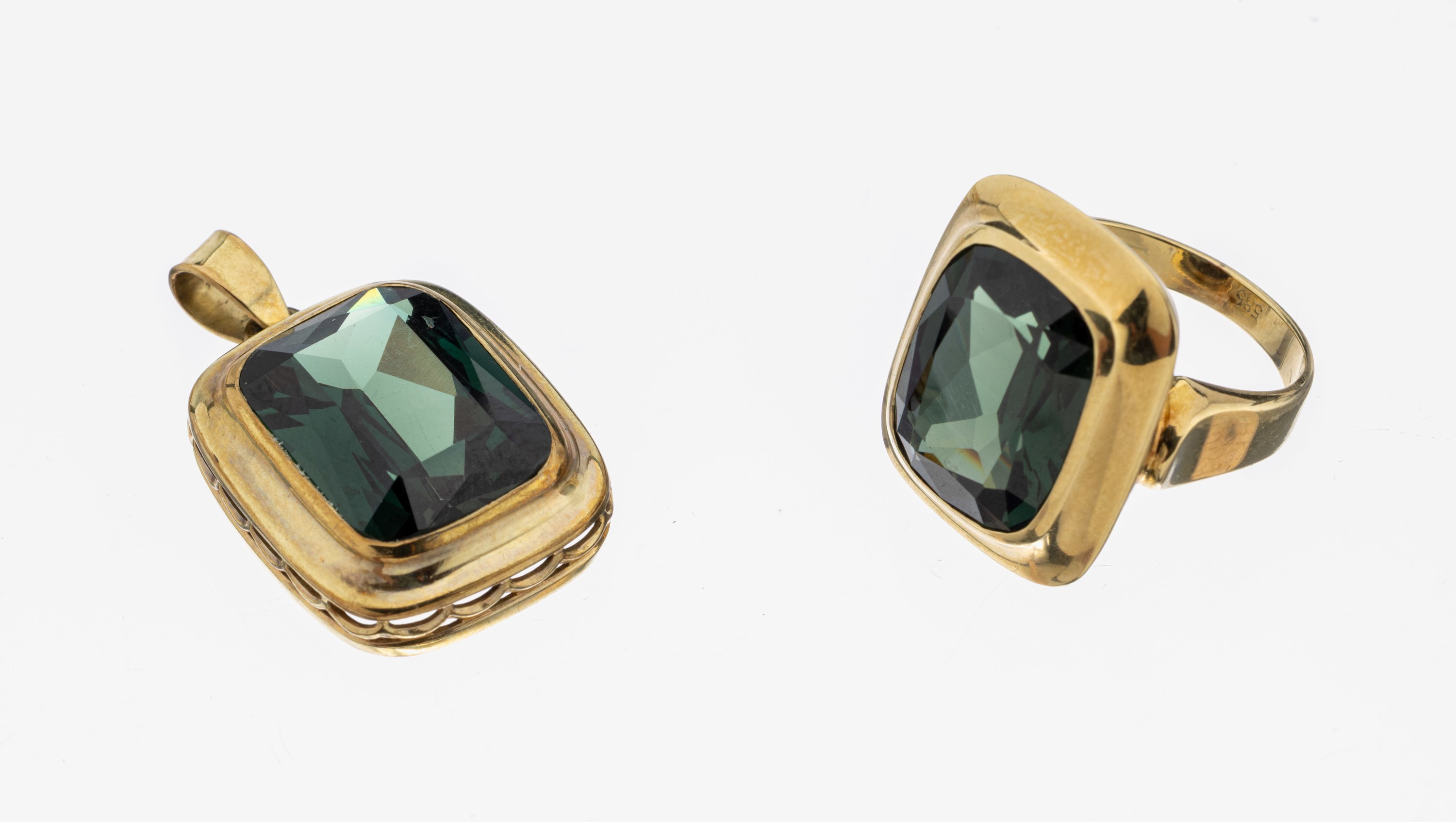 Image 27122642 - 14 und 8 kt Gold Farbstein-Konvolut, best. aus: 1 Ring, GG 585/000, RW 50, und 1 ...
