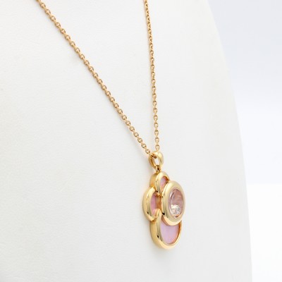 27122602a - Chopard Happy Dreams Anhänger an Kette, RG 750/000, m. rosa Perlmutt, Brill. ca. 0.09 ...